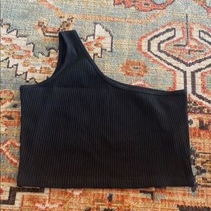 Black One Shoulder Crop Top Tank